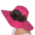 Sakkas Daisy UPF 50+ 100% Paper Straw Flower Accent Wide Brim Floppy Hat#color_HotPink