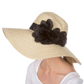 Sakkas Daisy UPF 50+ 100% Paper Straw Flower Accent Wide Brim Floppy Hat#color_Natural