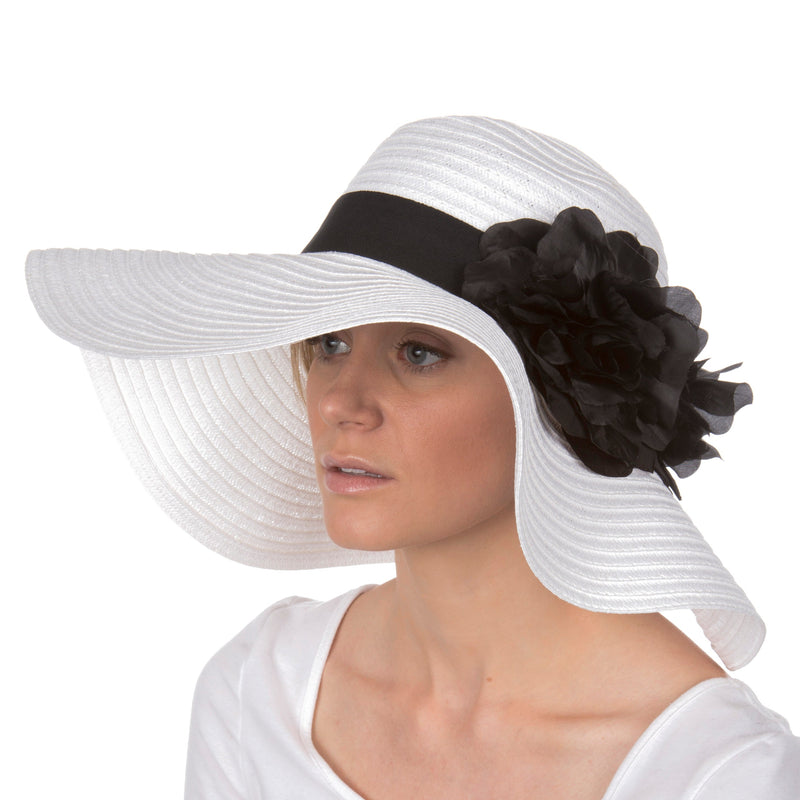 Sakkas Daisy UPF 50+ 100% Paper Straw Flower Accent Wide Brim Floppy Hat