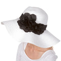 Sakkas Daisy UPF 50+ 100% Paper Straw Flower Accent Wide Brim Floppy Hat#color_White