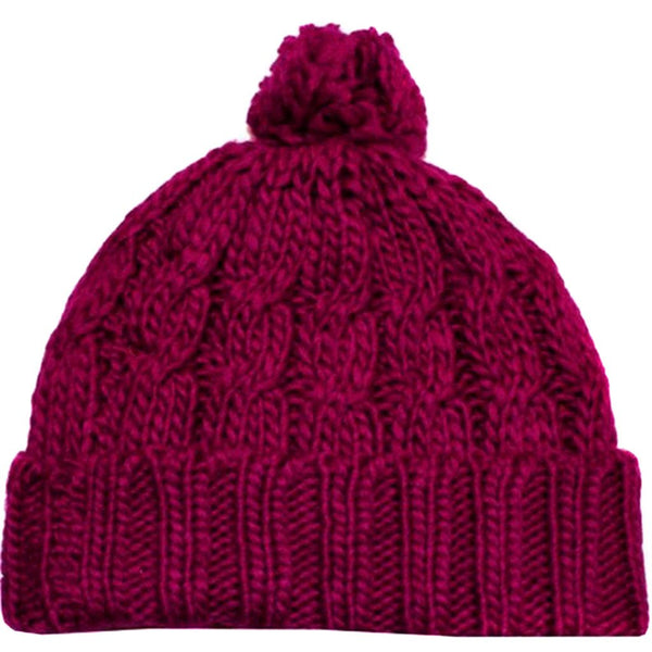 Sakkas Pom Pom Cable Knit Cuffed Winter Beanie/ Hat/ Cap ( 8 Colors )#color_Berry