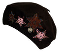 Sakkas Classic Wool Warm Thick French Beret / Winter Hat - Patchwork Stars#color_Black