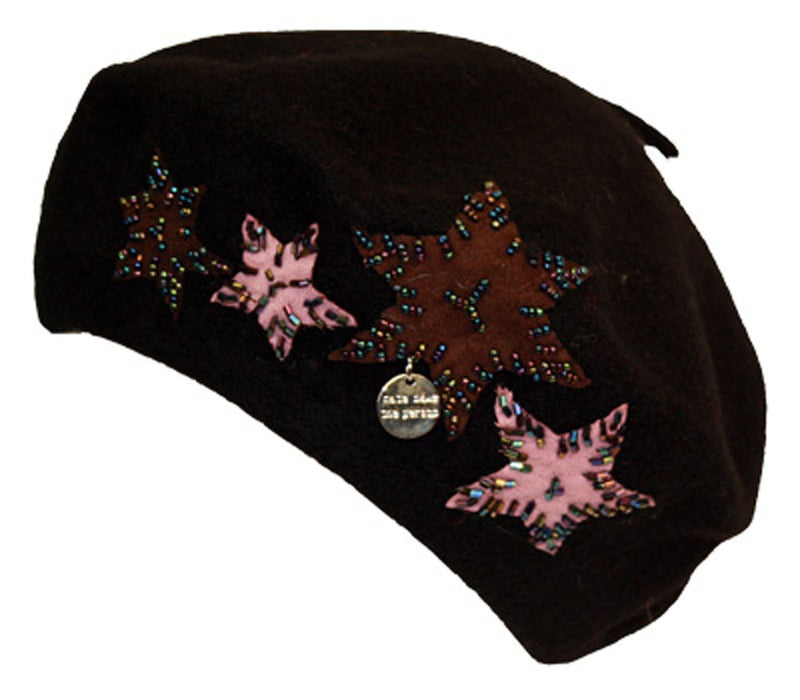 Sakkas Classic Wool Warm Thick French Beret / Winter Hat - Patchwork Stars