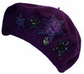 Sakkas Classic Wool Warm Thick French Beret / Winter Hat - Patchwork Stars#color_Eggplant