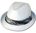 Mens Structured 100% Paper Straw Matching Plaid Band Fedora Hat#color_White