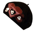 Sakkas Classic Wool Warm Thick French Beret / Winter Hat - Patchwork Hearts#color_Black