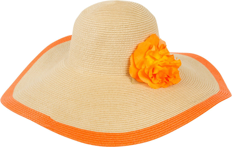 Sakkas Floral Floppy Hat With Bright Striped Brim Accent