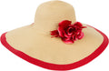 Sakkas Floral Floppy Hat With Bright Striped Brim Accent#color_Red