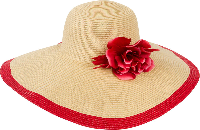 Sakkas Floral Floppy Hat With Bright Striped Brim Accent
