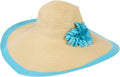 Sakkas Floral Floppy Hat With Bright Striped Brim Accent#color_Turquoise