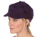 Sakkas Sasha Wool Newsboy Cabbie Hat with Button Flower#color_Purple