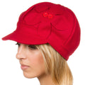 Sakkas Sasha Wool Newsboy Cabbie Hat with Button Flower#color_Red