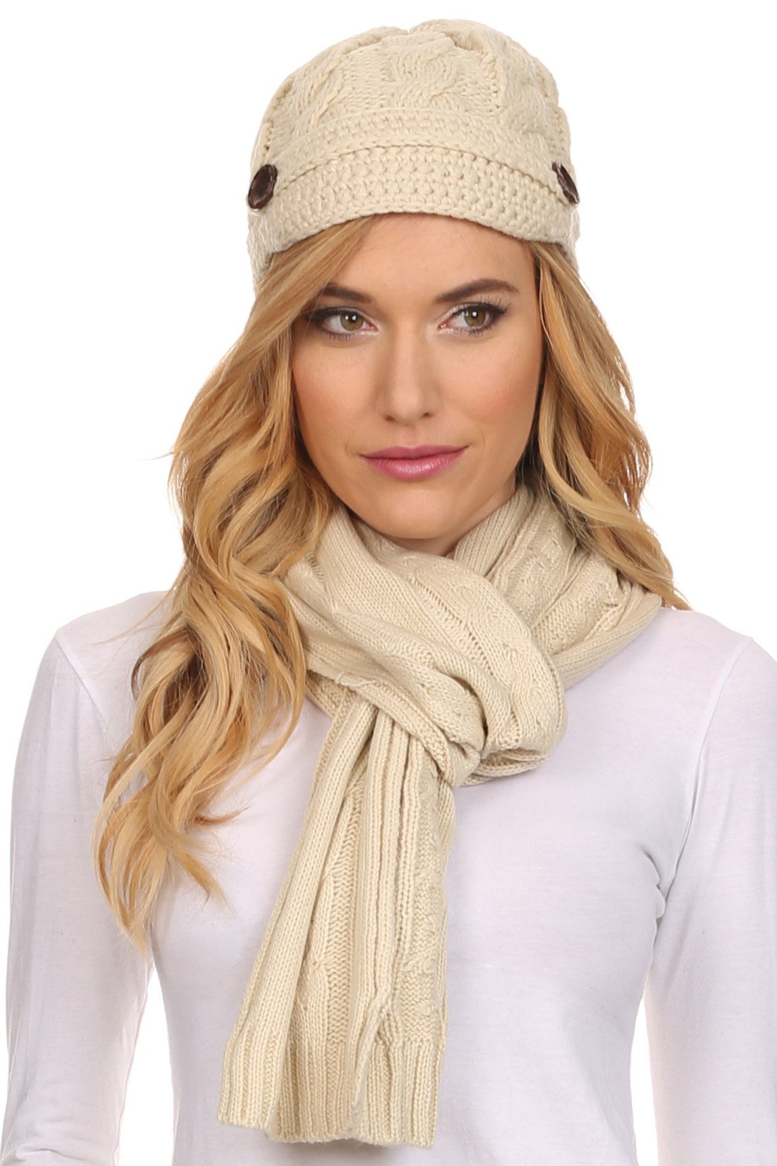 Sakkas Cable Knit Beanie And Infinity Scarf Set - Button Accent, 100% Acrylic, Matching Winter Accessories - View #3