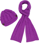 Sakkas Womens 2-piece Cable Knitted Visor Beanie Scarf and Hat Set with Button