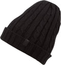 Sakkas Avery Thermal Fleece Lined Cable Knit Beanie#color_Black
