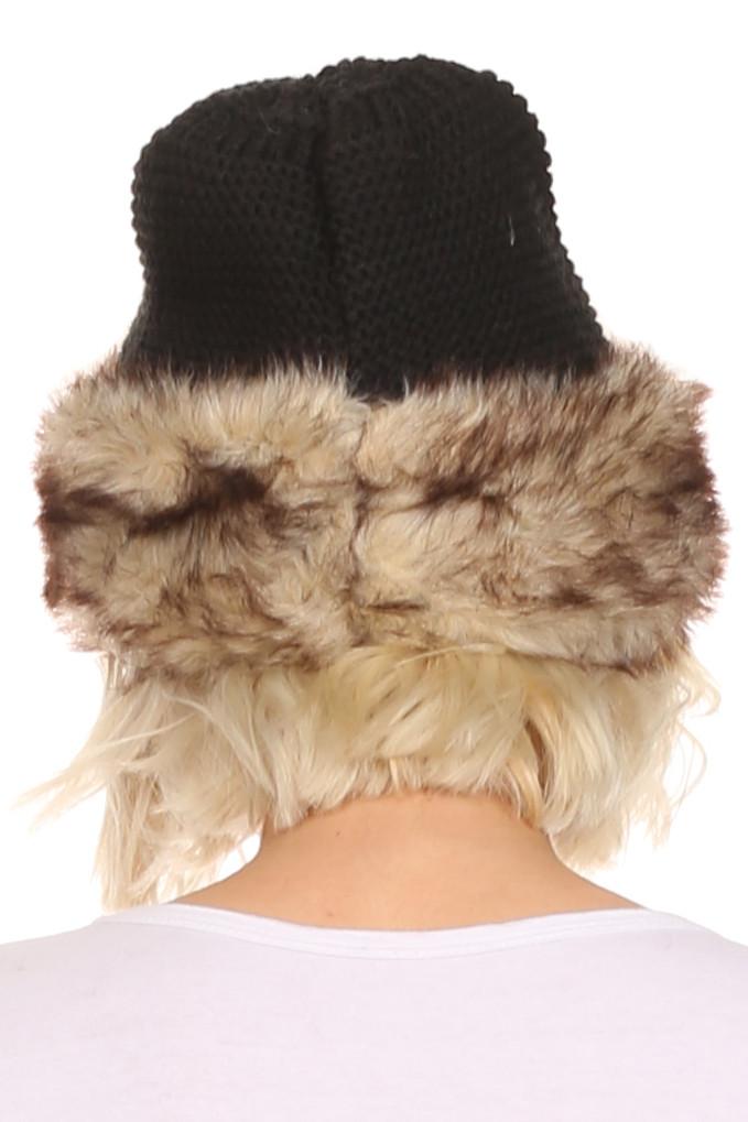 Sakkas Hansley Womens Insulated Faux Fur Brimmed Beanie Hat Cap In Classic Knit