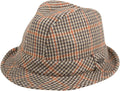 Sakkas Harry Classic Unisex Structured Wool Fedora Hat#color_OrangePlaid