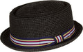 Sakkas George Flat Top Small brimmed Pork Pie Paper Straw Hat With Ribbon#color_Black