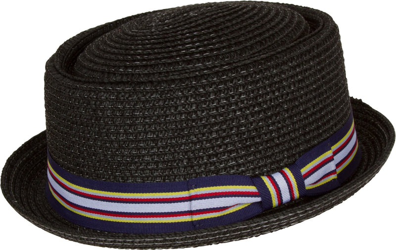 Sakkas George Flat Top Small brimmed Pork Pie Paper Straw Hat With Ribbon