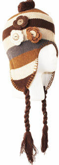 Sakkas Crochet Flower Multi-Color Stripe Fully Lined Earflap Hat#color_Chocolate