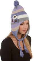 Sakkas Crochet Flower Multi-Color Stripe Fully Lined Earflap Hat#color_Lavender