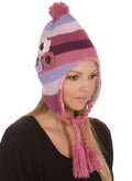 Sakkas Crochet Flower Multi-Color Stripe Fully Lined Earflap Hat#color_Mauve