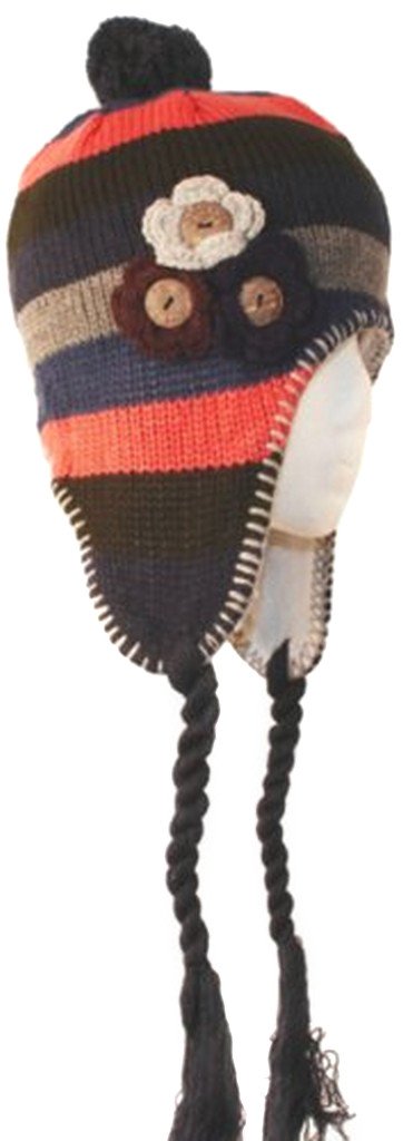 Sakkas Crochet Flower Multi-Color Stripe Fully Lined Earflap Hat