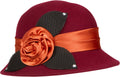 Sakkas Colette Vintage Style Wool Cloche Hat #color_Burgundy
