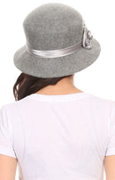 Sakkas Alice Satin Rose Vintage Style Wool Cloche Hat