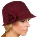 Sakkas Jewel Vintage Style Wool Cloche Bell Hat#color_Burgundy