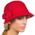 Sakkas Jewel Vintage Style Wool Cloche Bell Hat#color_Red