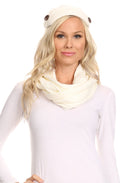 Sakkas Bri Classic Button Cable Knit Beanie Hat And Matching Infinity Scarf Set#color_Ivory