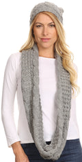 Sakkas Haile Metallic Threaded Woven Classic Hat Beanie And Infinity Scarf Set#color_Grey