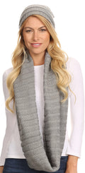 Sakkas Sayla Rhinestone Jewel Soft Warm Woven Cable Knit Beanie Hat And Scarf Set#color_Grey