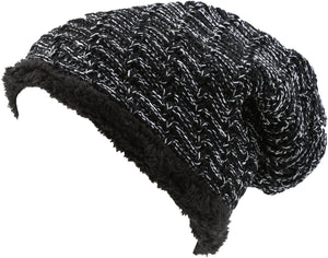 Sakkas Veloce Unisex Heathered Knit Slouchy Beanie, Faux Fur Lined