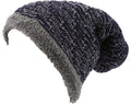 Sakkas Veloce Tall Long Heathered Faux Fur Shearling Lined Unisex Beanie Hat#color_Navy