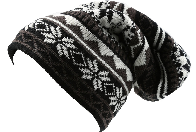 Sakkas Chale Long Tall Classic Winter Pattern Faux Fur Lined Unisex Beanie Hat