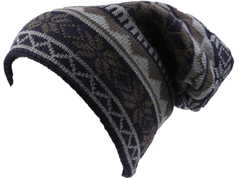 Sakkas Chale Long Tall Classic Winter Pattern Faux Fur Lined Unisex Beanie Hat