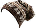 Sakkas Chale Long Tall Classic Winter Pattern Faux Fur Lined Unisex Beanie Hat#color_Brown