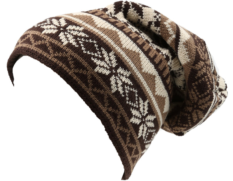 Sakkas Chale Long Tall Classic Winter Pattern Faux Fur Lined Unisex Beanie Hat