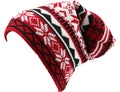 Sakkas Chale Long Tall Classic Winter Pattern Faux Fur Lined Unisex Beanie Hat#color_Red