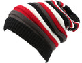 Sakkas Ceelo Long Tall Slouchy Unisex Striped Ribbed Kint Adjustable Beanie Hat#color_Black/Red