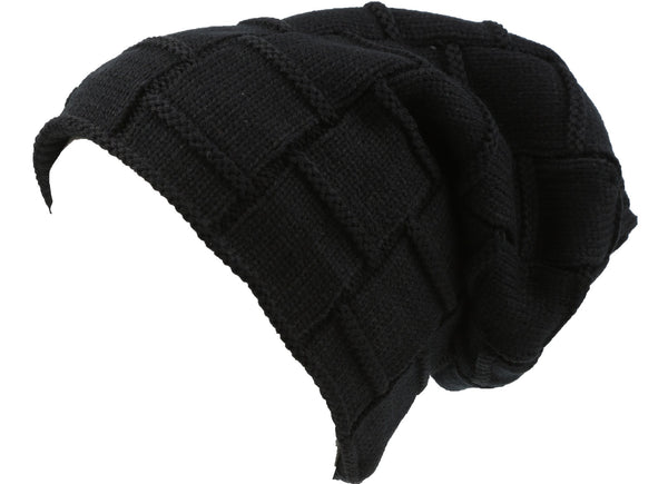 Sakkas Volc Long Tall Pleated Faux Fur Shearling Lined Unisex Winter Hat Beanie#color_Black