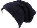 Sakkas Volc Long Tall Pleated Faux Fur Shearling Lined Unisex Winter Hat Beanie#color_Navy