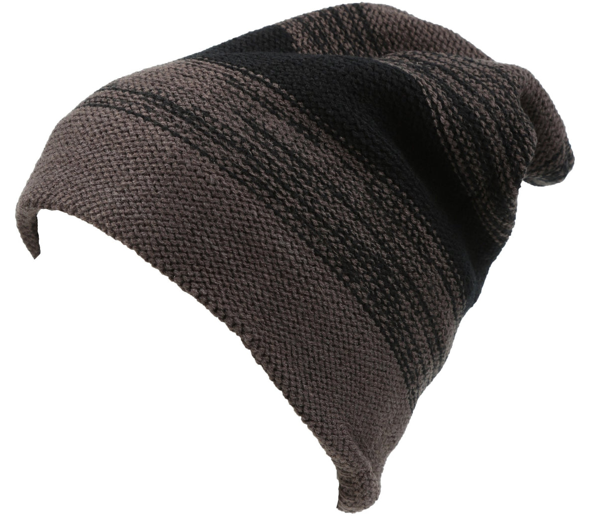 Sakkas Unisex Slouchy Beanie Hat - Striped Heather, Faux Fur Lined, Tall & Long Fit For Winter