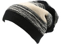 Sakkas Balmn Long Tall Classic Striped Heather Faux Fur Lined Unisex Beanie Hat#color_Black/Cream