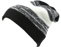 Sakkas Balmn Long Tall Classic Striped Heather Faux Fur Lined Unisex Beanie Hat#color_Black/White