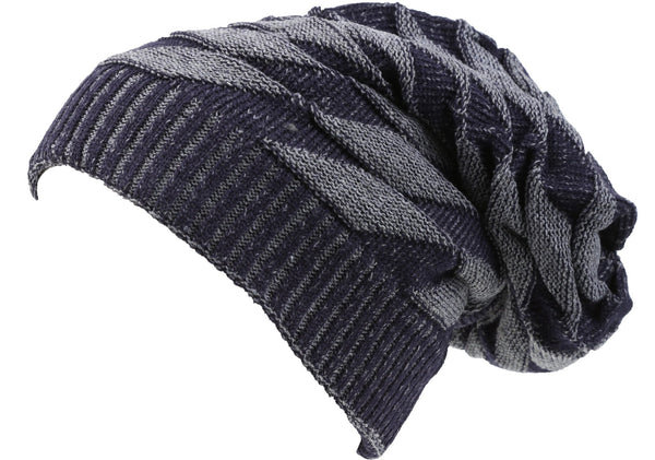 Sakkas Zaye Long Tall Slouchy Diamond Patterned Knit Faux Fur Lined Beanie Hat#color_Black/Grey