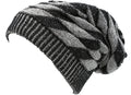 Sakkas Zaye Long Tall Slouchy Diamond Patterned Knit Faux Fur Lined Beanie Hat#color_Black/White