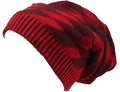 Sakkas Zaye Long Tall Slouchy Diamond Patterned Knit Faux Fur Lined Beanie Hat#color_Red/Black